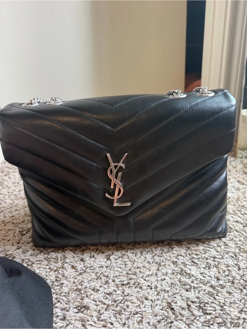 Saint Laurent Black Quilted Leather Shoulder Bag with Chain Strap